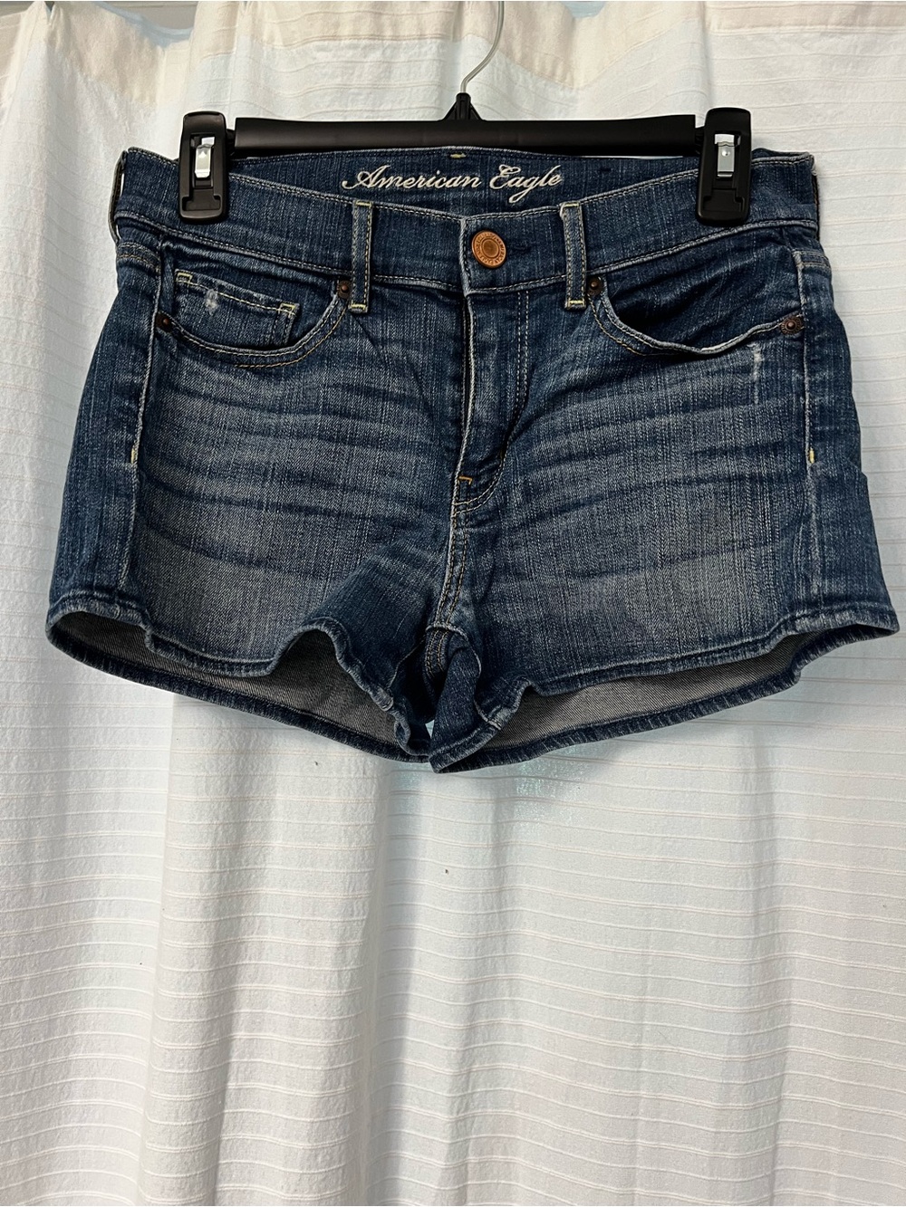 American Eagle Outfitters Women’s Faded Dark Blue Denim Cutoff Shorts